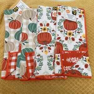 Perfect Harvest Reversible Kitchen Towel LOT of 4 Pumpkins 14x24 inches NWT